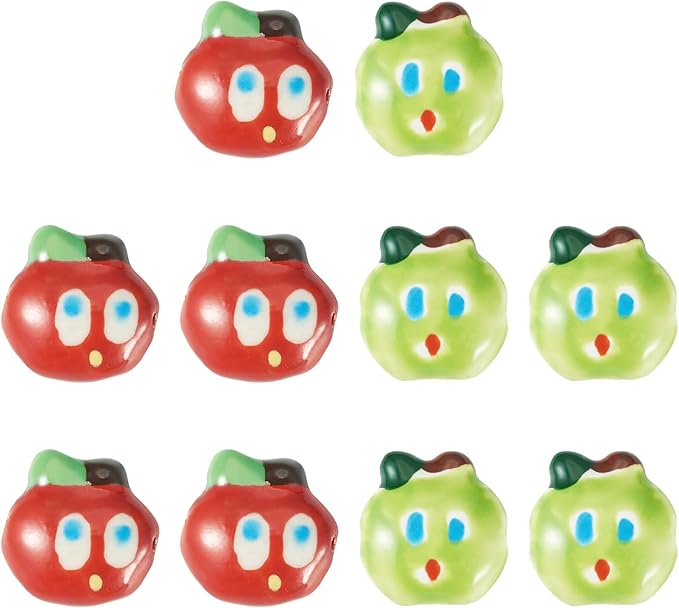 Beadthoven 10pcs Apples Porcelain Beads Red Green Fruits Handmade Ceramic Beads Cute Apples Cartoon Printed Cute Craft Spacers for DIY Jewelry Making Bracelets Necklace Beading Supplies