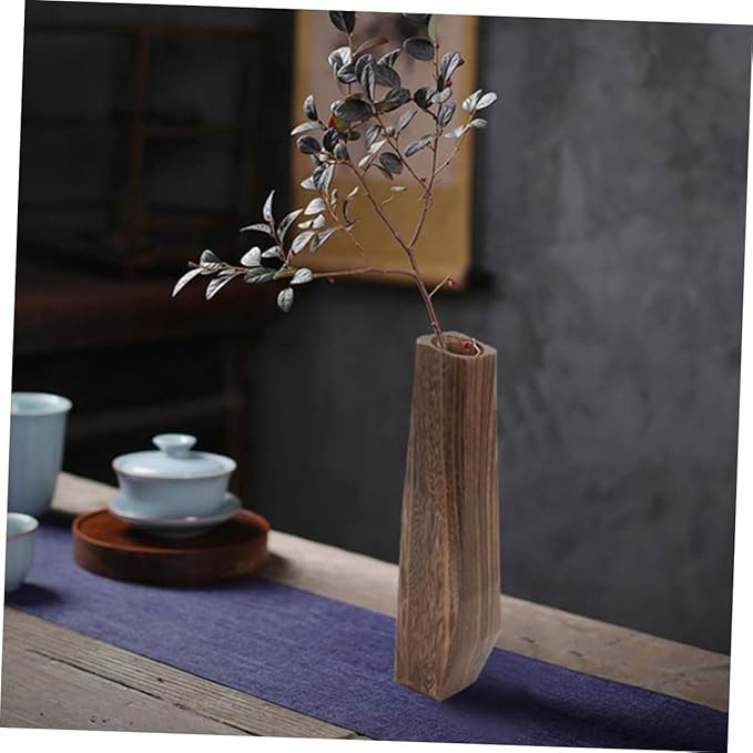KESYOO Premium Wooden Flower Pot Decorative Plant Vase Leakproof Rustic Wood Planter for Home Office Wedding Decor Single