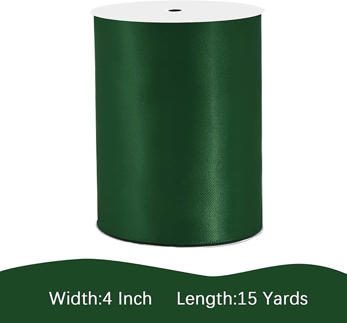 Forest Green Satin Ribbon 4 inch X 15 Yards Polyester Ribbon for Gift Wrapping Very Suitable for Weddings Party Hair Bow Invitation Decorations and More