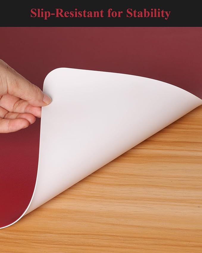 Wine Red Plastic Table Cover Protector, 42" x 60" Waterproof Easy Flat PVC Desk Pad Mat, 1.5mm Thick Rectangle Vinyl Table Top Protector for Dining Room Table, Office, Dresser