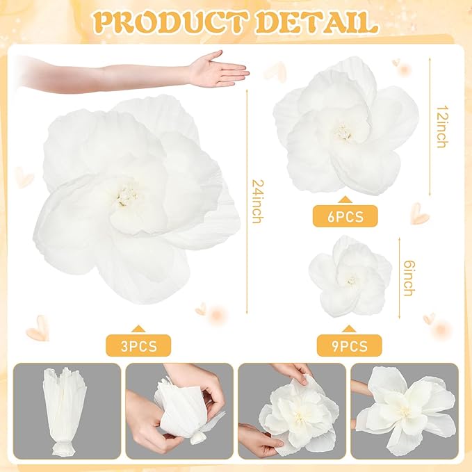 Giant Paper Flowers Artificial Large Paper Flower Decoration for Handcrafted Wall Backdrop Christmas Mexican Wedding Graduation Bridal Shower Birthday Party Supplies(White,18 Pcs)