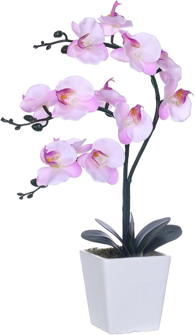 15" Tall Artificial Silk Phalaenopsis Orchid Flower Plant Pot Arrangements (Pink Shades)