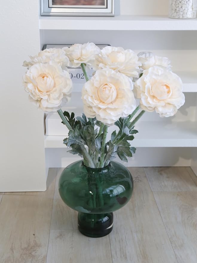6Pcs Champagne Ranunculus Artificial Flowers 19.7’’ Realistic Faux Ranunculus Silk Peonies with Stems for Wedding Home Party Garden Outdoor Decoration(Champagne)
