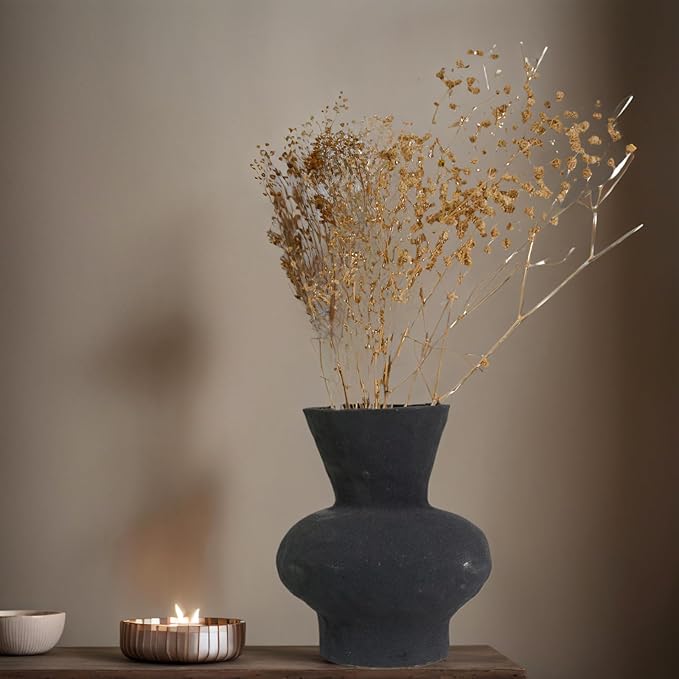 Rustic Ceramic Vase Vintage Farmhouse Style Decor, Frosted Texture Pottery for Home Decor, Modern Living Room, Office Desk Table Centerpiece(Black) 5.5IN