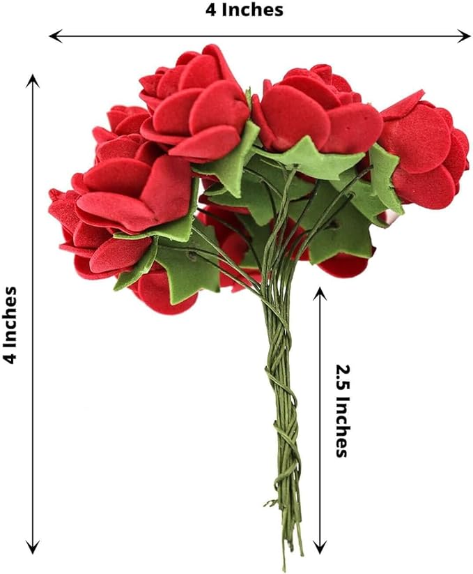 Efavormart 48 Roses | 4" Tall Burgundy Real Touch Artificial DIY Foam Rose Flowers with Stem, Craft Rose Buds