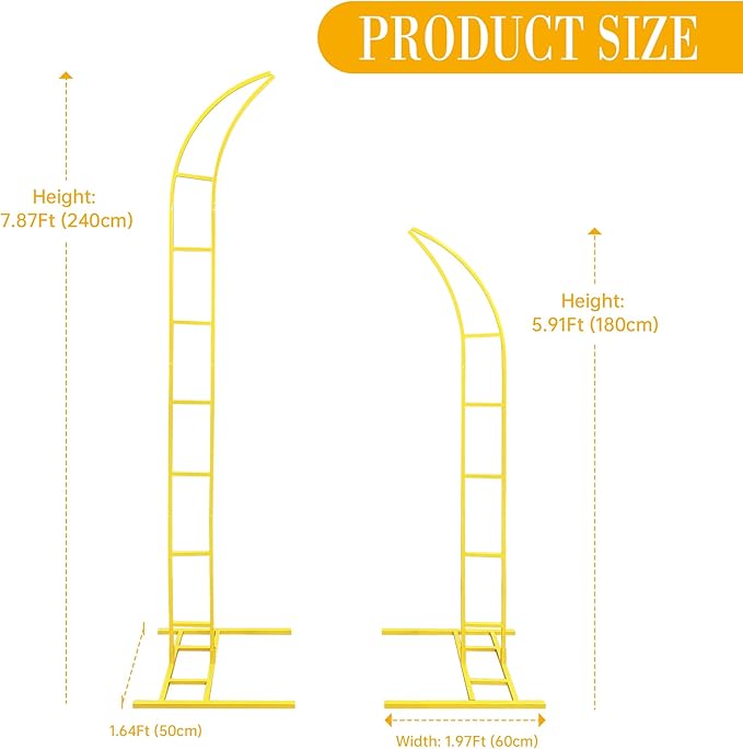 2pcs Curved Wedding Arch Backdrop Stand for Wedding Decor,Metal Balloon Arch for Wedding Ceremony,Bridal Shower,Baby Shower,Engagement Party,Celebration,Garden Climbing Plants Vines 7.8&5.9 FT