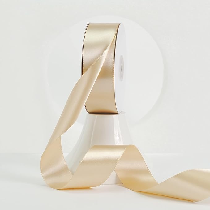 MEEDEE Champagne Satin Ribbon 1-1/2 Inch Champagne Ribbon Lux Double Faced Satin Ribbons by 50 Yards Polyester Satin Ribbons for Crafts, Wedding, Flower Bouquet, Holiday Decorating