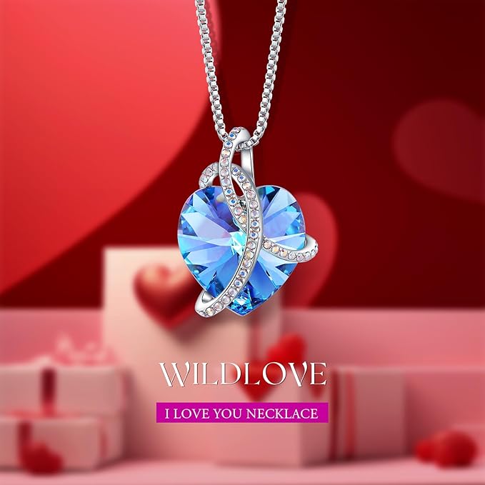 WILDLOVE Preserved Real Light Blue Rose with Heart Necklace, Forever Flowers Gifts for Mom Grandma Wife Girlfriend at Christmas, Valentines, Mothers Day, Anniversary or Birthday Gifts for Women