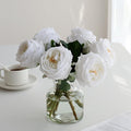 6Pcs Fake Austin Rose Peonies Flowers with Vase, Clear Glass Vase with White Real Touch Peonies Artificial Flowers Home Decor(White)