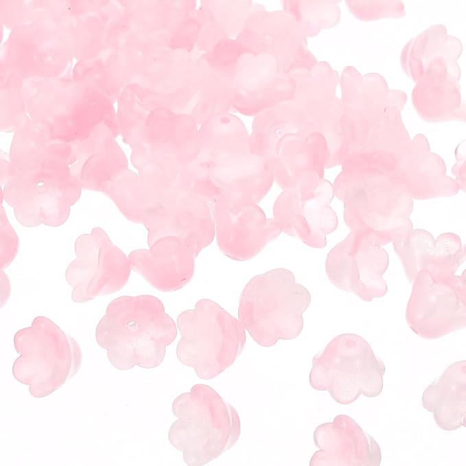 PATIKIL Glass Trumpet Flower Beads, 200 Pcs Gradient Flower Bead Charm for Jewelry Making DIY Craft, Bracelets, Earrings, Necklaces Decorations, Light Pink