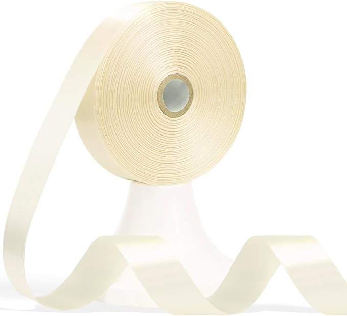60 Yards Ivory Satin Ribbon 7/8 Inch, Solid Cream Polyester Fabric Ribbon for Gift Wrapping, Crafts, Flower Bouquet, Wedding, Baby Shower, Nursery Party, Festival, Christmas