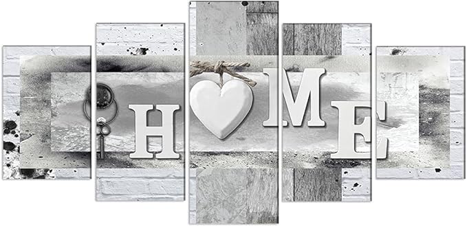 LUDUHU Love Sanctuary Canvas Print Wall Art - 5 Pieces Sweet Home Sign Wall Art,white Home Sweet Heart Painting,modern Family Wall Decor (F,Oversize 60x30inch)