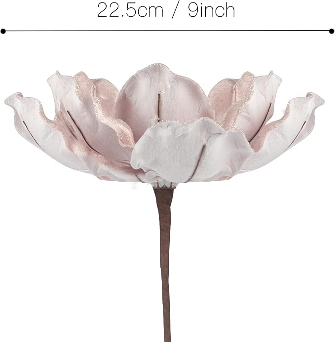 KI Store Pink Velvet Magnolia Flowers Pack of 6 Oversize Artificial Christmas Poinsettia Floral Picks Stems for Xmas Tree Wedding Centerpiece Decorations