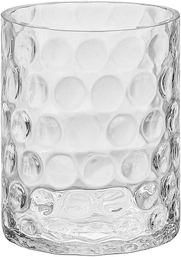 5‘ Wide 6" High Decorative Glass Cylinder Vase with Dimpled Circle Pattern, 8 Inch Tall, Clear (1, 5"x6")