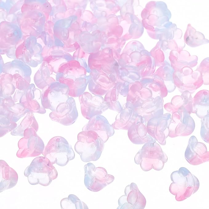 PATIKIL Glass Trumpet Flower Beads, 200 Pcs Gradient Flower Bead Charm for Jewelry Making DIY Craft, Bracelets, Earrings, Necklaces Decorations, Pink, Blue
