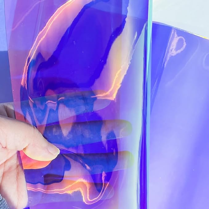 ONEART | 16 Gauge Holographic Iridescent Plastic Vinyl, 16"x54" Transparent Vinyl Fabric-Purple