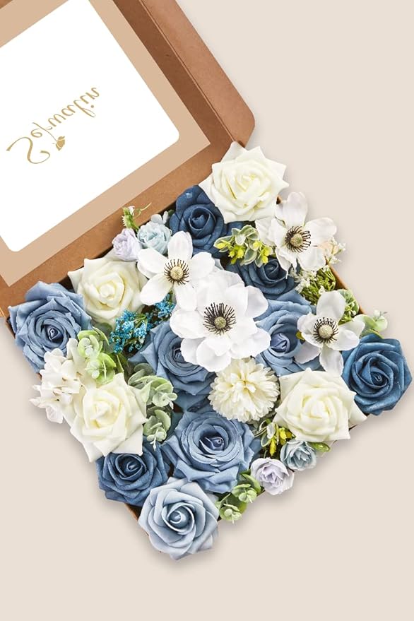 Serwalin Artificial Flowers, Dusty Blue Silk Fake Flowers Cake Flower for Wedding Bouquet Table Centerpieces Arrangements Party Baby Shower Home Decor Floral Arrangement