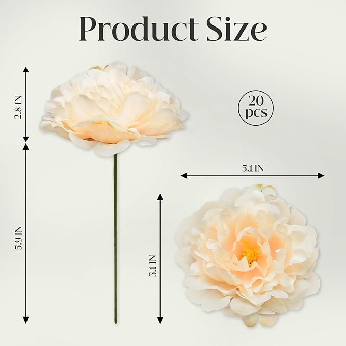 20pcs 5" Artificial Flower Peonies, Silk Peonies with 6" Stems, Flowers Suitable for Wedding Bouquets, Home Party Decoration (Nude)