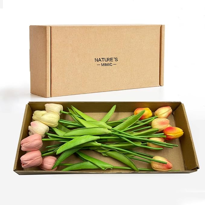 20pcs red Faux Tulips Flowers Fake Flowers Bouquets 13.5" Mother's Day Easter Valentine’S Day Gifts in Home Kitchen Wedding Dining Table Decorations Aesthetic No Odor