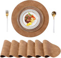 UnivoColors PU Leather Placemats Set of 6,15 Inches Round Washed Cowhide Pattern Table Mats for Dining Table, Kitchen, Party Decoration(Retro Camel)