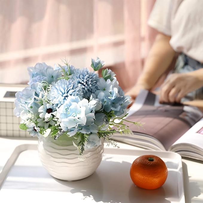 Nubry 3pcs Artificial Flowers Bouquet Fake Peony Silk Hydrangea Wildflowers Arrangements with Stems for Wedding Home Centerpieces Decor (Light Blue)