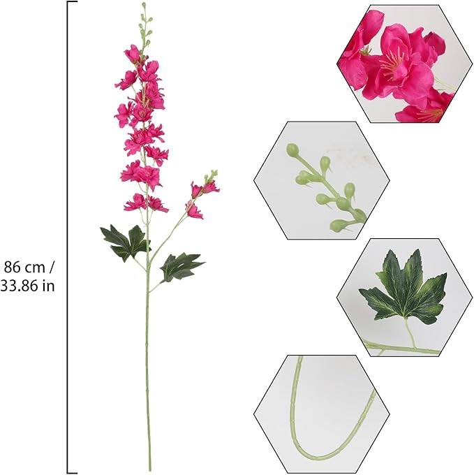 8PCS Artificial Delphinium Flowers 33.5'' Rose Red Silk Flowers Faux Delphinium Long Stem Hyacinth Artificial Flowers for Tall Vase Home Wedding Table Decor(Rose Red)