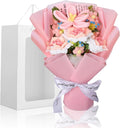 Foyucool Crochet Flowers Bouquet, Handmade Knitted Tulip Rose Bouquet with Gift Bag for Home Deocor, Crocheted Finished Flower for Wedding, Mother's Day, Teachers' Day and Valentine's Day, Pink