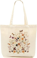 Aesthetic Floral Canvas Tote Bag for Women with Pocket, Tote Bags for Grocery Shopping Travel Christmas Birthday