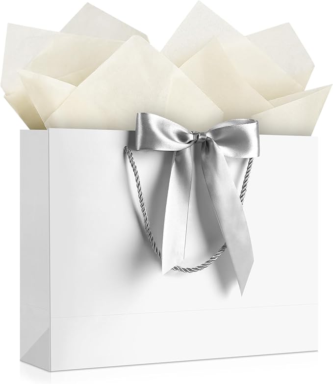 JMANNI Gift Bag, 1PCS Gift Bags Large with Ribbon and 1 Greeting Cards 2 Tissue Paper, Portable Paper Gift Bag with Handles, Birthday Gift Bags,Present Bags for Wedding Party Mothers Day