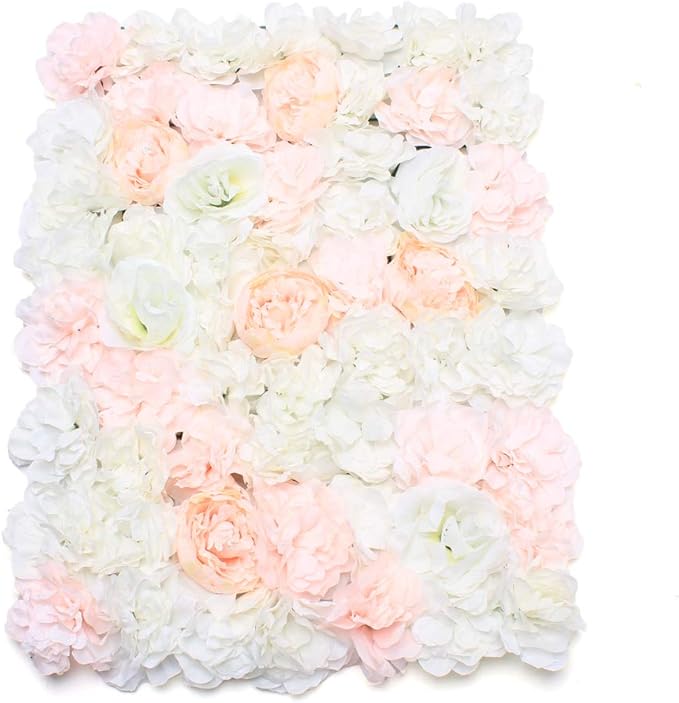 5 PCS Artificial Flowers Wall Decoration 24" x 16" Decorative Hydrangea Flower Panels Flower Wall for Home Party Wedding Christmas Festival Photo Backgdrop Decor (5 PCS, Champagne+Pink+White)