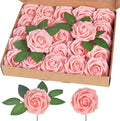 homEdge Artificial Rose, 25pcs Foam Artificial Flowers with Stem for Home Decorations, Wedding Bouquets, Party, Certerpieces, Anniversaries-Blush
