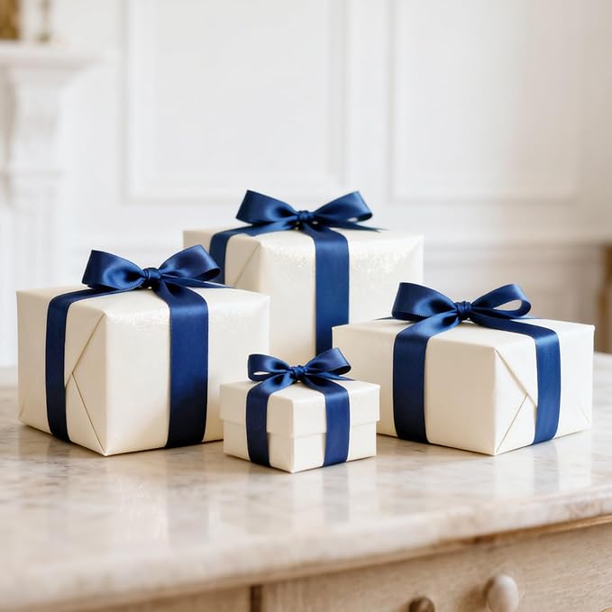 NESCCI 100 Yards Ribbon,1-1/2 Inch Dark Blue Satin Ribbon,Single Face Satin Ribbons, Perfect for Gift Wrapping,Wedding Decoration,Handmade Bows, Wrapping Bouquet and More
