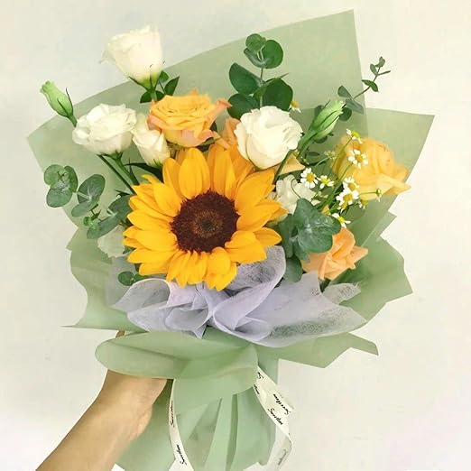 Jutieuo 20 Sheets Light Green Flower Wrapping Paper, Waterproof Solid Floral Bouquet Wrapping Paper, Florist Supplies Packaging for Wedding Birthday Gift DIY Craft (22.0 x 22.0 inch)
