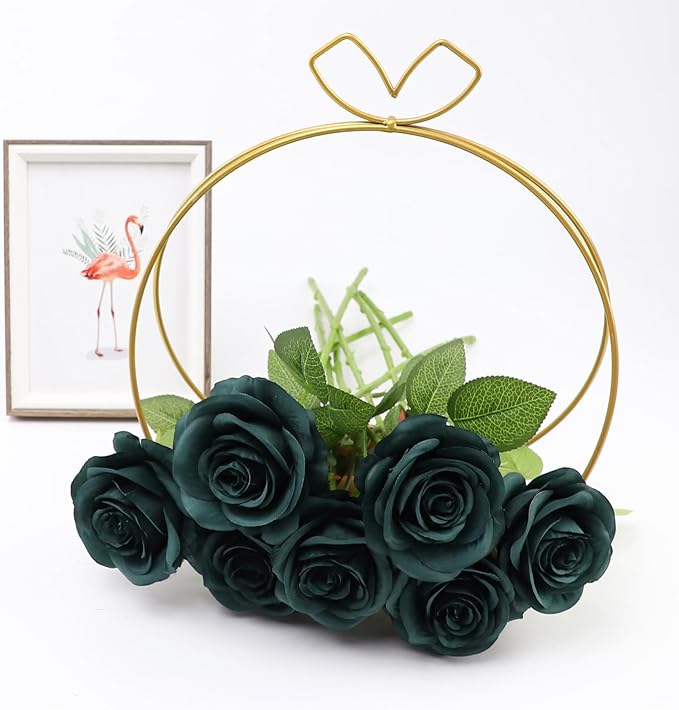 Artificial Rose Flower Artificial Flowers Flower with Long Stem Silk Roses Bouquet for Wedding Bridal Shower Party Home Decoration (Peacock Green, 12 Pcs)