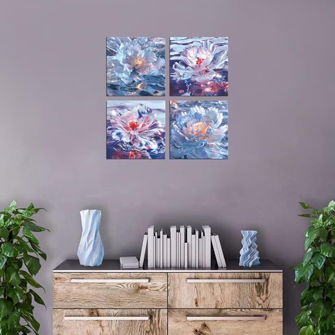 Pankila Abstract Canvas Flowers Wall Art Floral Poster White Red Flower Wall Decor Life Pictures for Living Room Bedroom Bathroom Home Decorations Framed Artwork Ready to Hang (24''W x 24''H x 4)