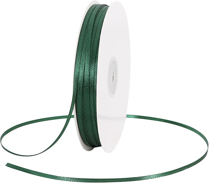 TONIFUL 1/8 Inch x 200 Yards Dark Green Thin Solid Satin Ribbon Giant Spool Double Face Ribbons for Crafts Hanging Tags Invitation Card Balloons Bouquet Hair Gift Wrapping Party Decoration