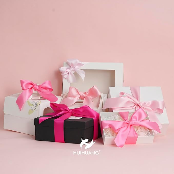 HUIHUANG Pink Ribbon 1-1/2" Satin Ribbon Assorted Pink/Hot Pink Satin Ribbons for Flower Bouquet, Gift Wrapping, Hair Bows Crafts, Wedding Bridal Shower Decor- 6 Rolls, Total 30 Yards