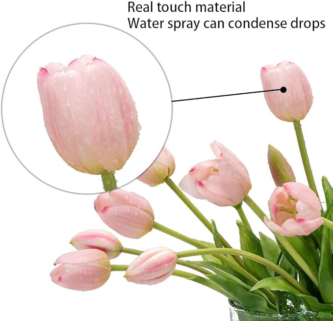 15pcs Artificial Tulips Flowers, Real Touch Latex Bouquet, Fake Tulips for Office Wedding Party Home Kitchen Garden Decoration(Light Pink,15pcs)