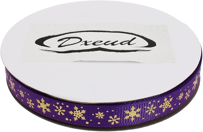 Gold Printing Snowflake Grosgrain Ribbon 25 Yard Each Roll 100% Polyester Woven Edge (3/8", Purple)