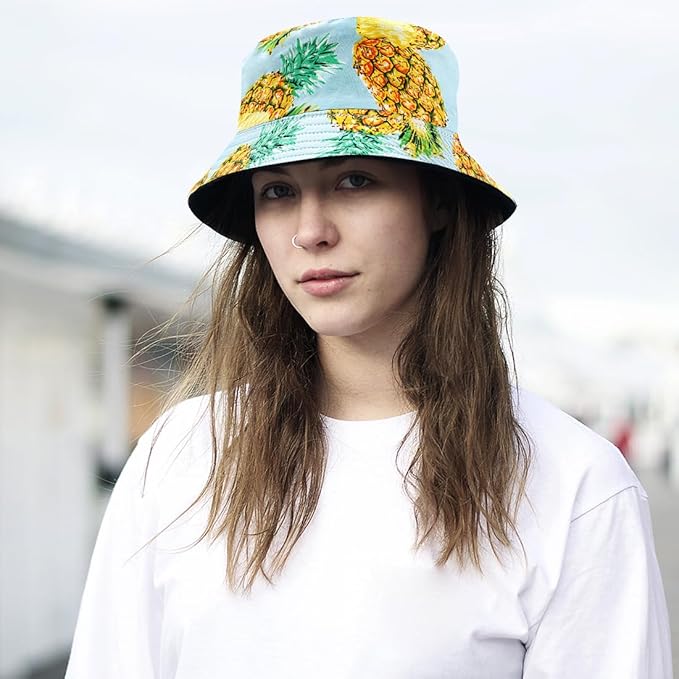 Malaxlx Bucket Hat Beach Sun Hat Fishing Hat for Women Men, Outdoor Travel Reversible Double Side Wear Fisherman Hat