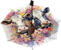Watercolor Cows Flower Print Folding Umbrella Windproof Compact Lightweight Travel Umbrella with 8 Reinforced Ribs, Portable UV Sun & Rain Protection for Men & Women