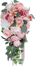 Wedding Bouquet for Bride, Bean Paste Pink Waterfall Bridal Bouquet for Bride Artificial Roses Flowers Cascading Bouquet for Wedding Ceremony Anniversary Party Bridal Shower Decoration