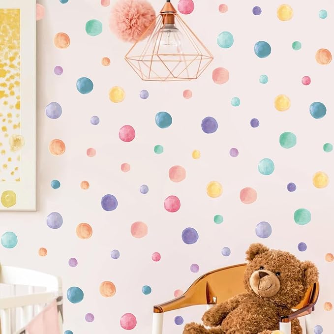 AOWDIAO 153 Pcs Watercolor Polka Dot Wall Decals Peel & Stick Vinyl Dots Stickers for Bedroom, Nursery, Playroom & Classroom Decor