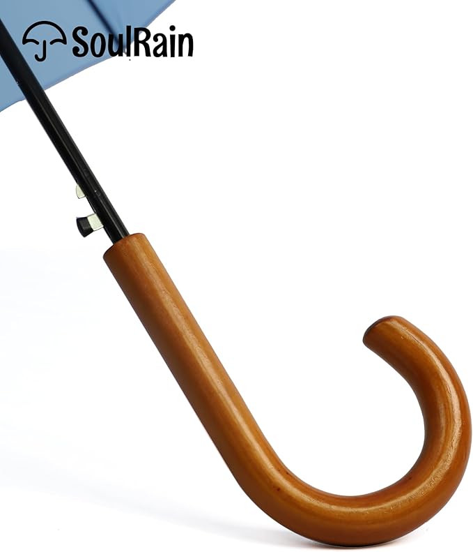 SoulRain 16 Ribs 48" Stick Umbrella Auto Open Solid Color Fashionable and Simple，Arc Classic Wood Handle，Windproof Unbreakable Stick Rain Umbrella