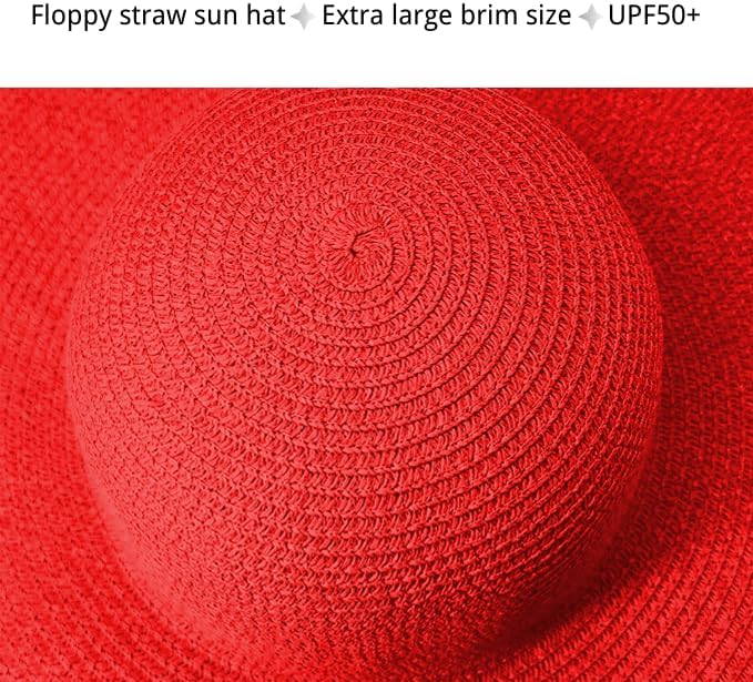Oversized Beach Straw Hats for Women Extra Large Wide Brim Beach Hat Foldable Roll up Floppy Sun Hat