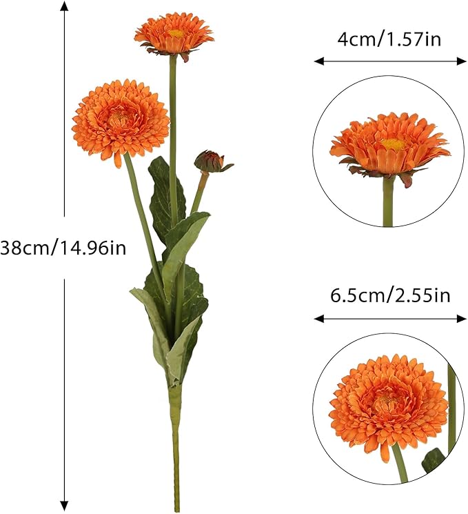 Orange Artificial Daisy Flowers 8pcs Fake Calendula Flowers Silk Chrysanthemums with Stems for Wedding Home Kitchen Party Kitchen Indoor Decoration(Orange)