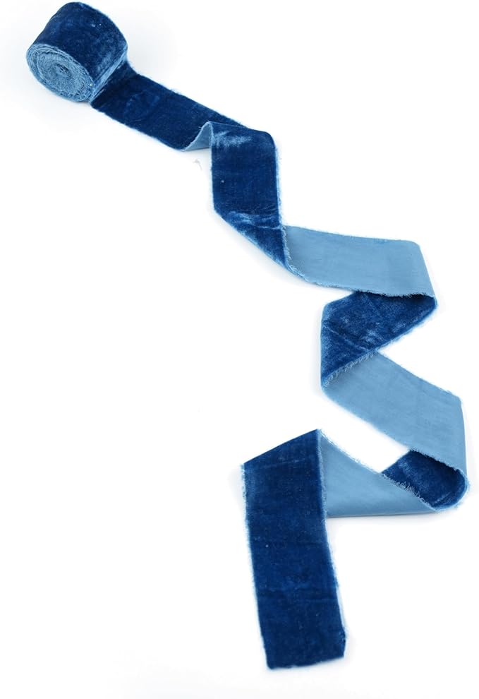 MAYREEL 2 Inch Blue Velvet Ribbon Hand Torn Navy Blue Silk Frayed Edge for Bridal Bouquets Invitations Wedding Vow Books Gift Baskets Hair Bows 3 Yards