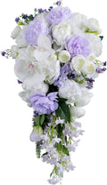 Cascading Bouquets for Bride, White and Purple Water Drop Waterfall Artificial Flowers Roses Bridal Bouquet for Wedding Ceremony Anniversary Party Bridal Shower Decoration