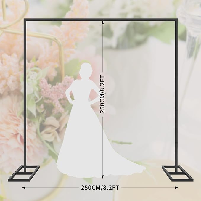 8.2FT Black Metal Wedding Arches for Ceremony Square Balloon Arch Stand Rectangular Backdrop Stand for Anniversary Birthday Party Bridal Shower Home Indoor Outdoor Decoration