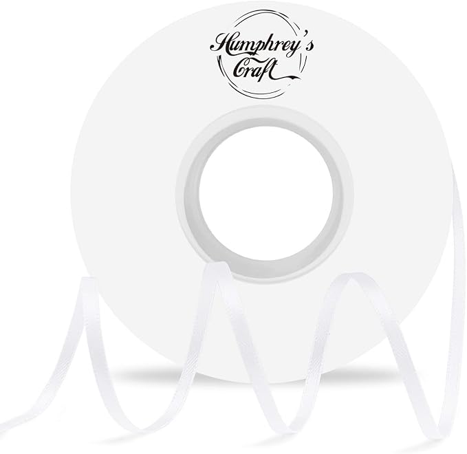 Humphrey's Craft 1/8 Inch White Double Faced Satin Ribbon - 50 Yards Variety of Color for Crafts Gift Wrapping DIY Bows Decoration Sewing and Invitation Card.